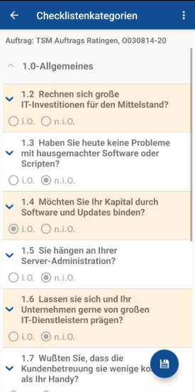 Quality-Check.App Teilausgefüllte Checkliste ansehen und ergänzen