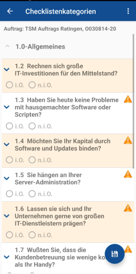 Quality-Check.App Vordefinierte Checklisten mit Pflichteingaben zum Objekt ausfüllen